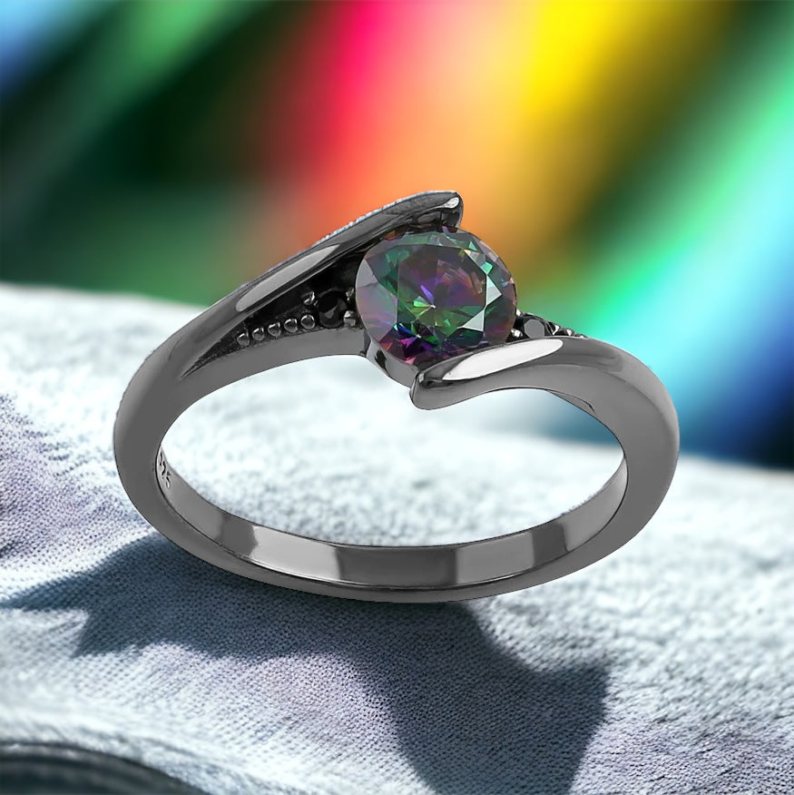 Black Rhodium Rainbow CZ Cradle Ring