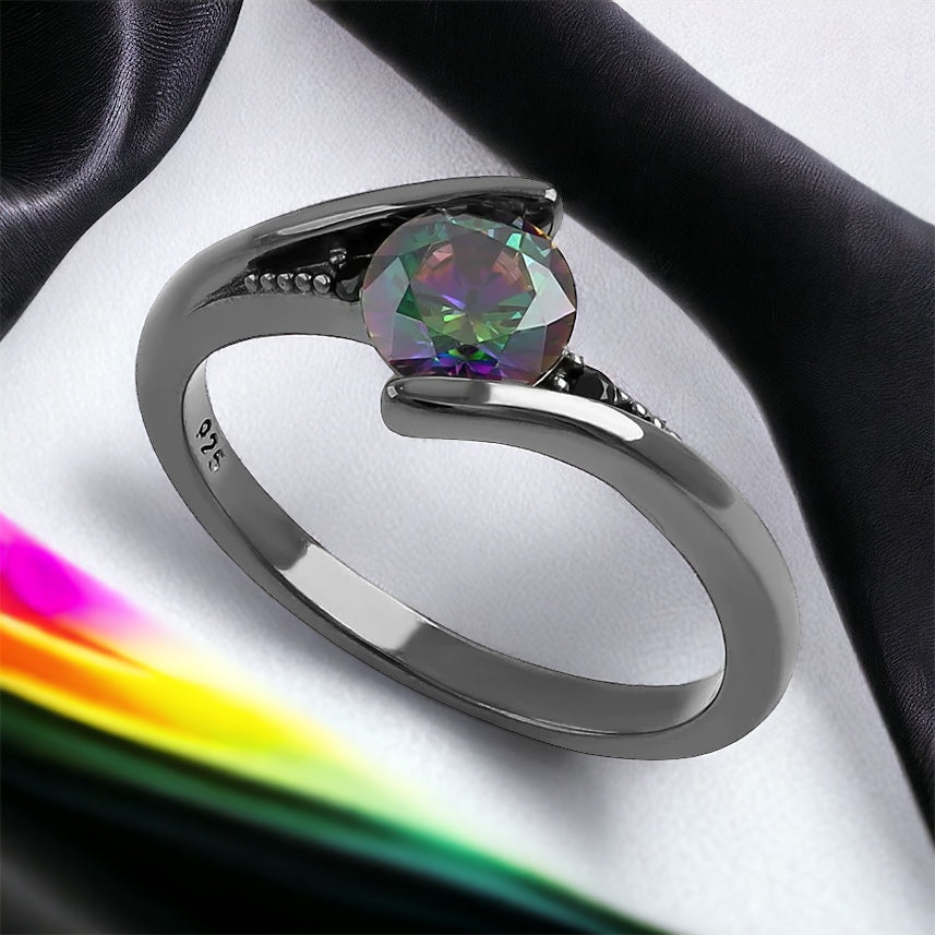 Black Rhodium Rainbow CZ Cradle Ring