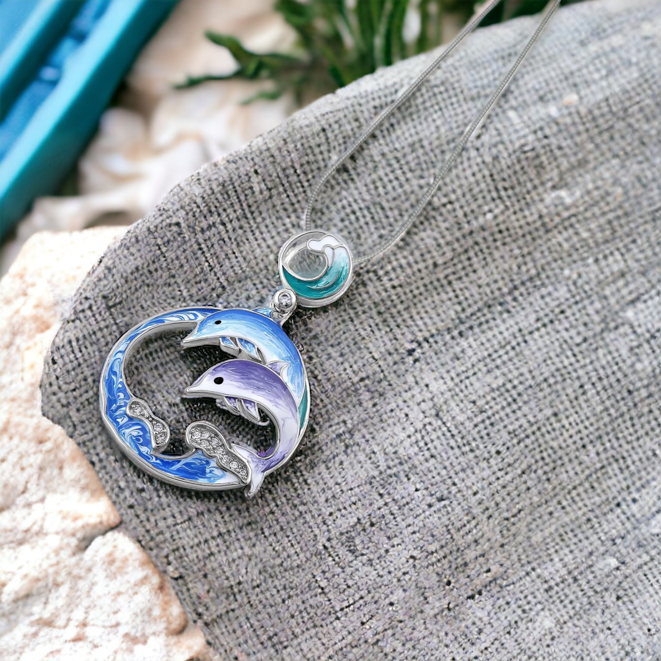 Hand Painted Twin Dolphin Necklace
