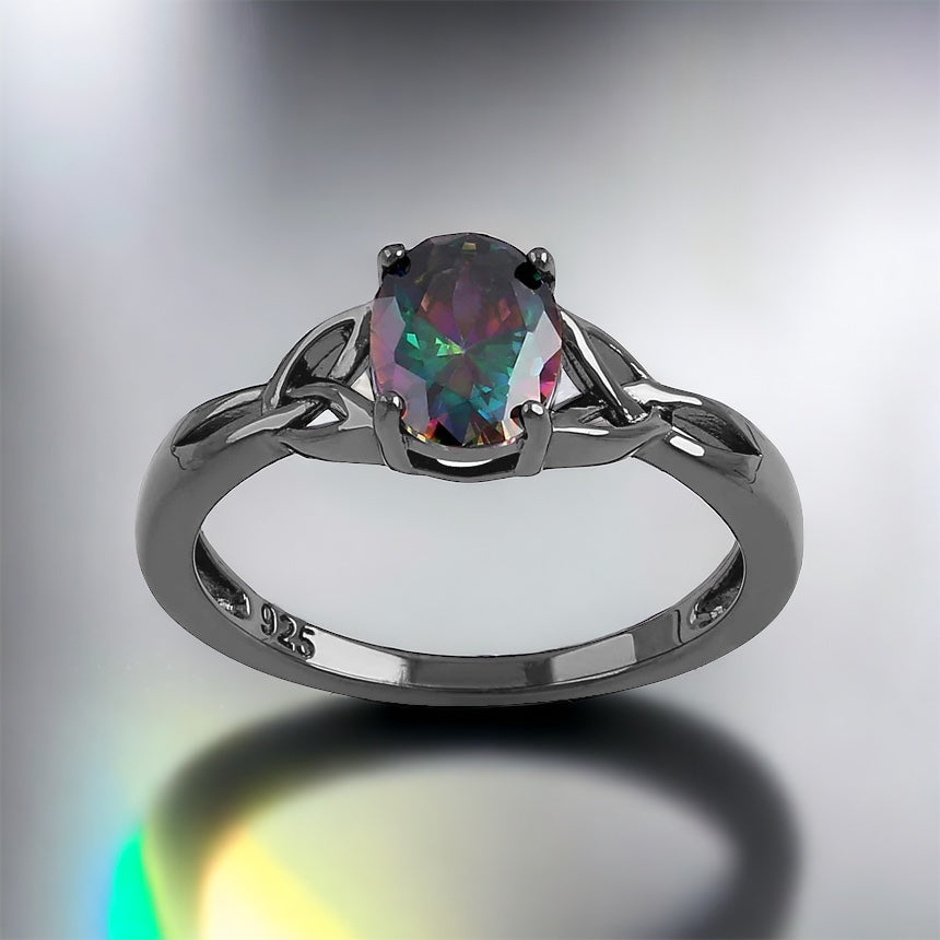 Black Rhodium Rainbow CZ Charmed Ring