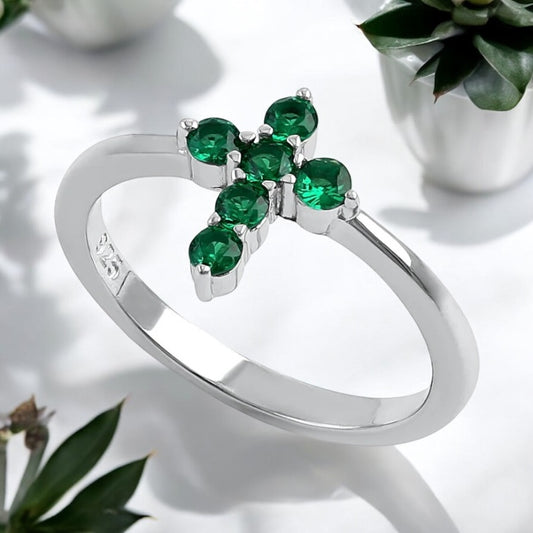 Emerald CZ Cross Ring