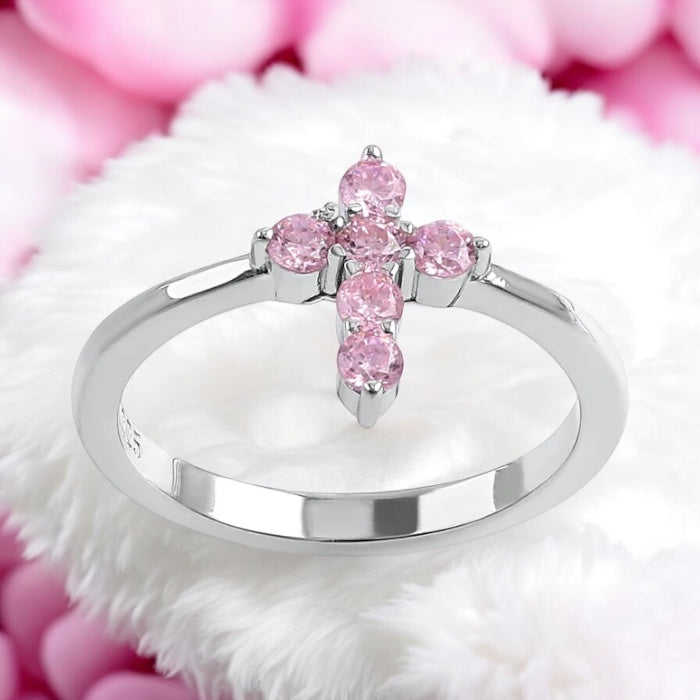 Pink CZ Cross Ring