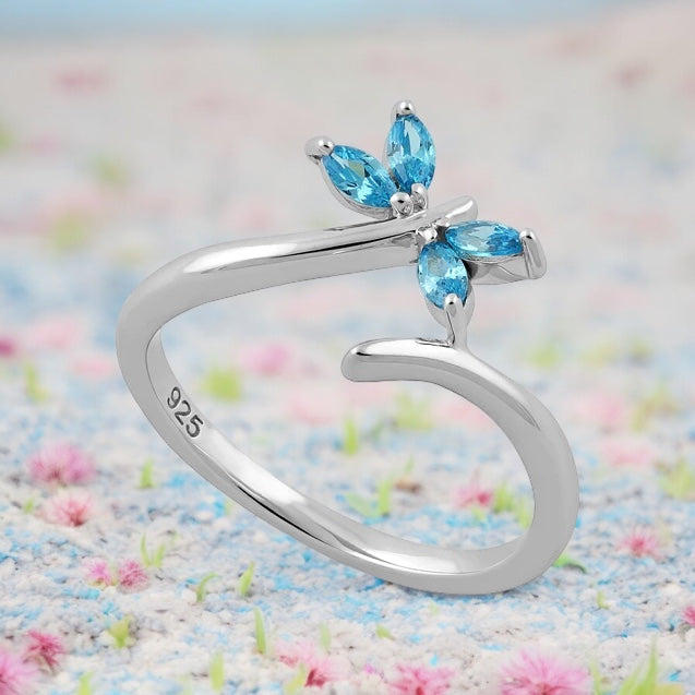 Aqua Blue CZ Dragonfly Ring