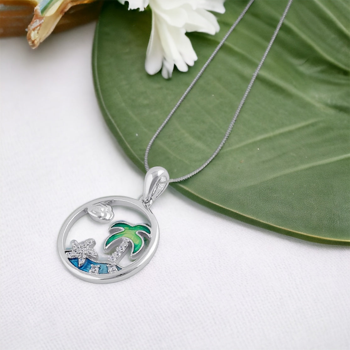 Hand Painted CZ Sea Necklace