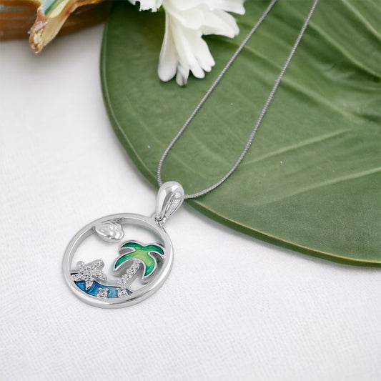 Hand Painted CZ Sea Necklace