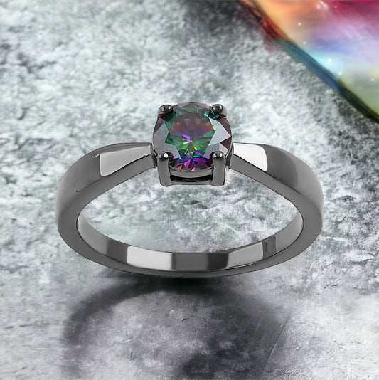 Black Rhodium Solitaire Rainbow CZ Ring