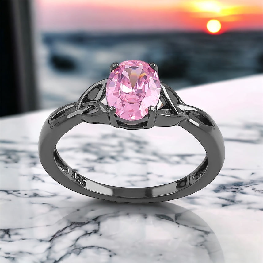 Black Rhodium Pink CZ Ring