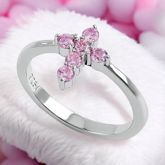 Pink CZ Cross Ring