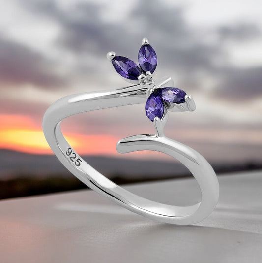 Purple CZ Dragonfly ring