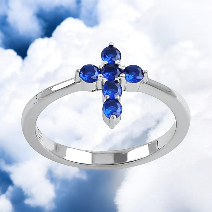 Sapphire CZ Cross Ring