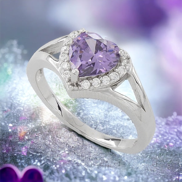 Amethyst Heart CZ Ring