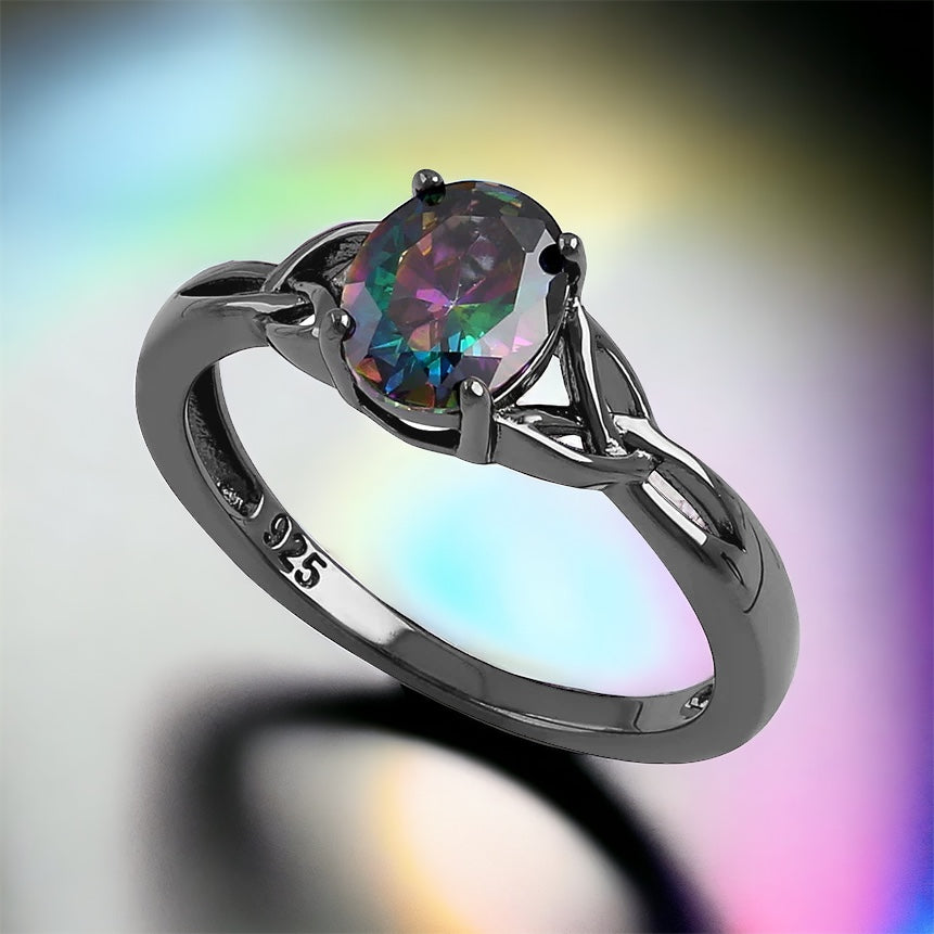 Black Rhodium Rainbow CZ Charmed Ring