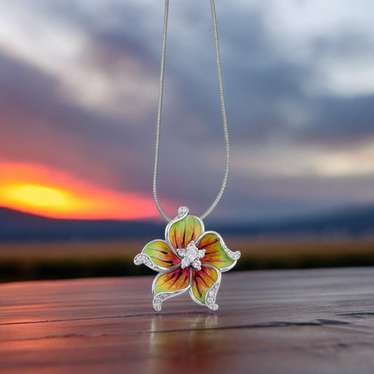 Hand Painted CZ Flower Necklace