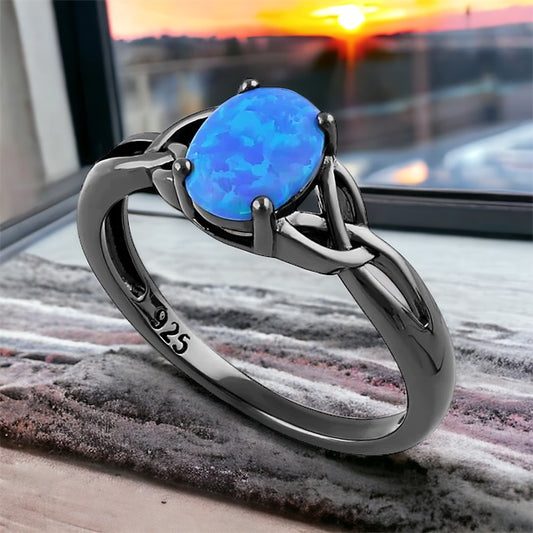 Black Rhodium Blue Opal Ring