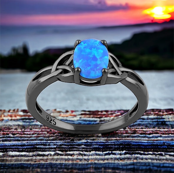 Black Rhodium Blue Opal Ring