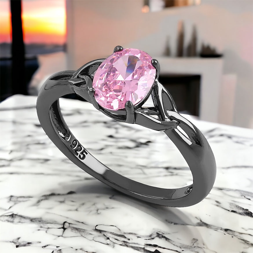 Black Rhodium Pink CZ Ring