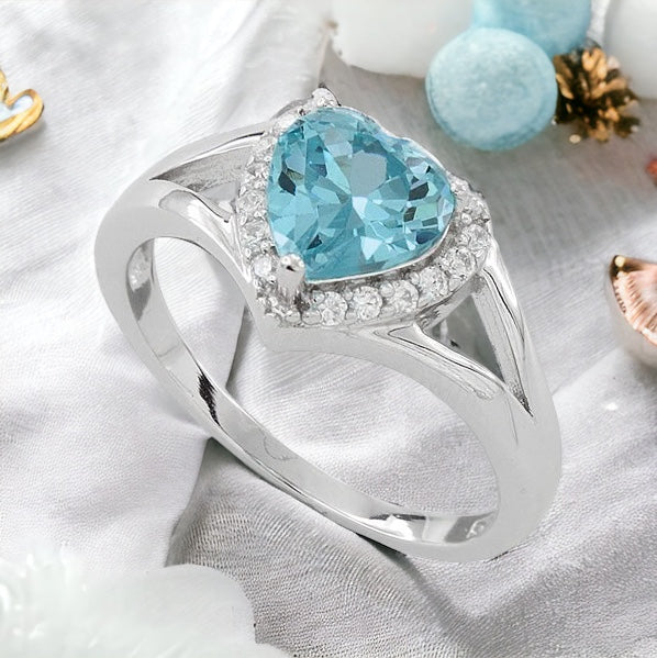 Blue Topaz Heart Ring